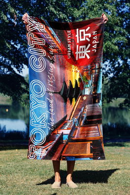 Prosop de plaja, Astacura, Tokyo Rising Sun 90, 90x150 cm, 70% poliester/30% poliamida, Multicolor