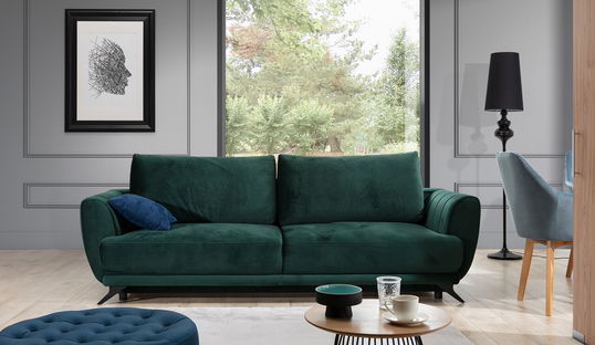 Canapea extensibila 3 locuri ELTAP, Meg28, Megis, 242x95x90 cm, lemn/poliester, verde inchis