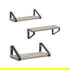 Set 3 rafturi de perete, Vasagle, Industrial Design, 40 cm/35 cm/30 cm, PAL/otel, gri
