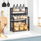 Raft de organizare blat bucatarie/birou, Songmics, 41x18x53 cm, MDF/rama din bambus, maro/negru
