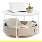 Masuta de cafea cu cos textil, Vasagle, Modern Style, 75x45 cm, PAL/otel/poliester, alb mat/camel