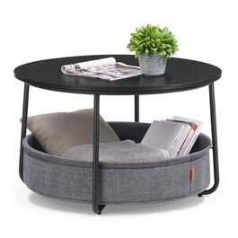 Masuta de cafea cu cos textil, Vasagle, Modern Style, 75x45 cm, PAL/otel/poliester, negru/gri