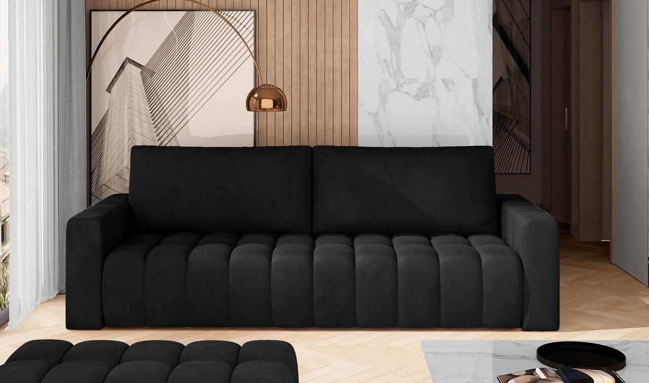 Canapea extensibila 3 locuri ELTAP, Laz15, Lazaro, 247x97x92 cm, lemn/poliester, negru
