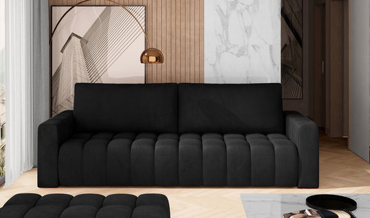 Canapea extensibila 3 locuri ELTAP, Laz15, Lazaro, 247x97x92 cm, lemn/poliester, negru
