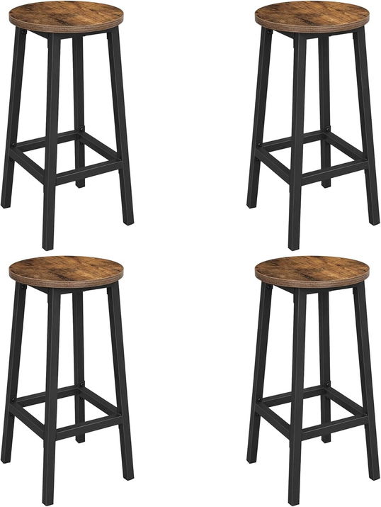 Set 4 scaune de bar, Vasagle, Industrial Design, 30x65 cm, max 150 kg, PAL/otel, maro