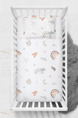 Set cearceaf de pat cu elastic pentru copii, Abc, Wheeppo, Bumbac Ranforce