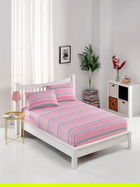 Set de pat pentru o persoana (cearceaf cu elastic si perna) 2 piese, Kokteyl - Pink, EnLora Home, 65% bumbac/35% poliester