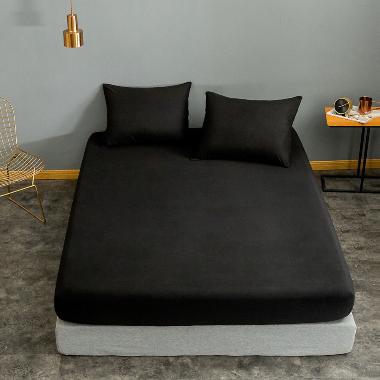 Set de pat pentru o persoana (cearceaf cu elastic si perna) 2 piese, Düzboya - Black, Eponj Home, 65% bumbac/35% poliester