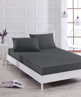 Set de pat pentru o persoana (cearceaf cu elastic si perna) 2 piese, Düzboya - Black, EnLora Home, 50% bumbac / 50% poliester