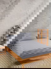 Set de pat pentru o persoana (cearceaf cu elastic si perna) 2 piese, Water Yollu Saten - Light Grey, EnLora Home, 70% bumbac/30% poliester
