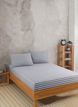 Set de pat pentru o persoana (cearceaf cu elastic si perna) 2 piese, Water Yollu Saten - Light Grey, EnLora Home, 70% bumbac/30% poliester