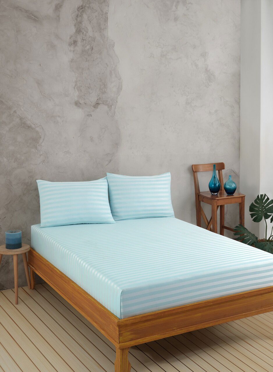Set de pat pentru o persoana (cearceaf cu elastic si perna) 2 piese, Water Yollu Saten - Mint, EnLora Home, 70% bumbac/30% poliester