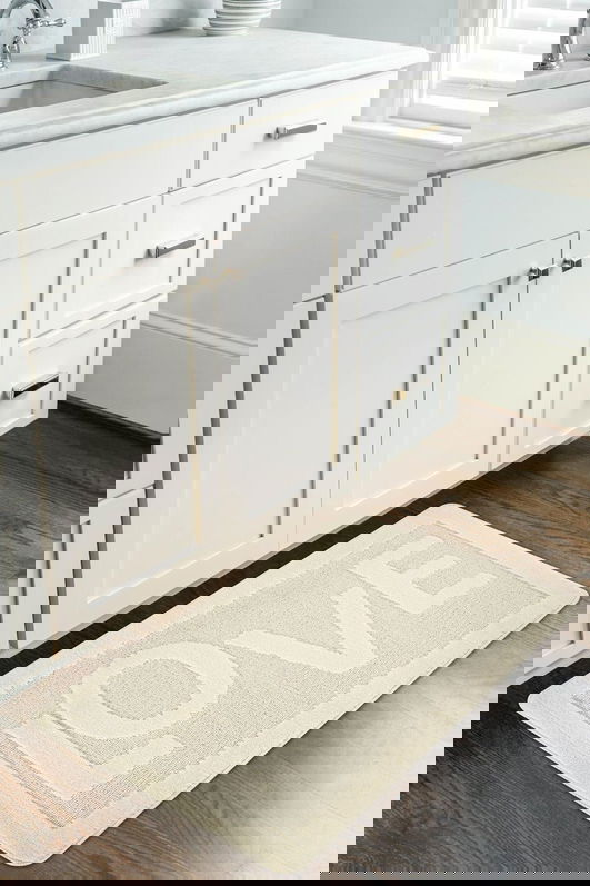 Covoras de baie, Cecilia, Love, 60x100 cm, Polipropilena, Crem