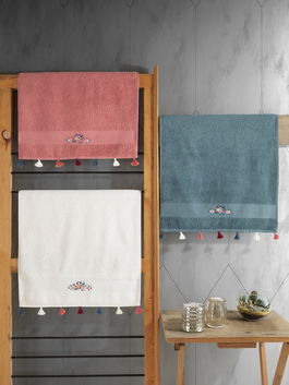 Set prosoape, Cotton Box, Asorti, Bumbac, Alb / Vermilion / Albastru