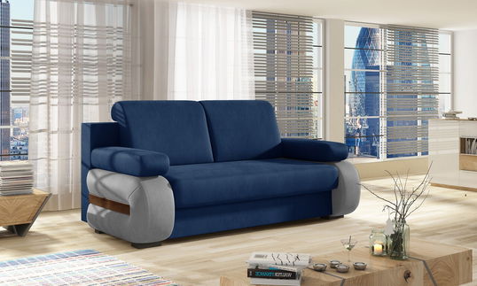 Canapea extensibila 3 locuri ELTAP, Laura, 202x79x84 cm, lemn/poliester, albastru inchis/gri deschis