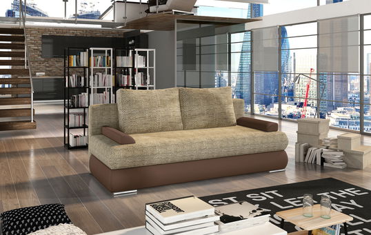 Canapea extensibila 3 locuri ELTAP, Milo, 213x95x90 cm, lemn/poliester, bej/maro