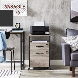 Dulap de birou pentru dosare, Vasagle, cu compartiment A4 si letter, 42x44x69 cm, MDF/PAL/otel, grej