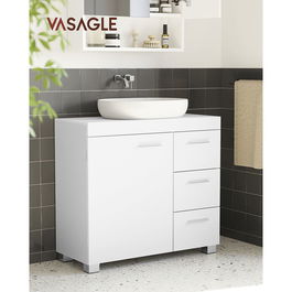 Dulap pentru baie / masca de lavoar cu 3 sertare, Vasagle, 70x30x64 cm, MDF, alb cloud