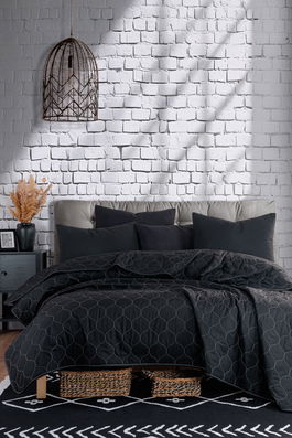 Cuvertura Single 155x200 cm, Solid - Black, Eponj Home, 65% bumbac/35% poliester