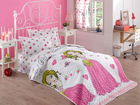 Set cuvertura matlasata Single 160x220 cm, 2 piese, Beatiful Girl - White, EnLora Home, 65% bumbac/35% poliester