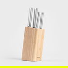 Set 5 cutite + suport Masterset, Homla, lemn/inox, natur/argintiu