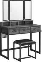 Masa de toaleta cu oglinda si taburet / masuta dressing, Vasagle Industrial, 90x40x141 cm, PAL/oglinda, maro