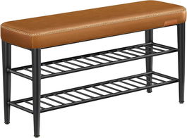 Bancheta cu pantofar Ekho, Vasagle, 100x30x50 cm, max 135 kg, otel/piele ecologica, maro