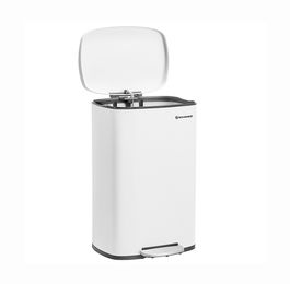 Cos de gunoi cu pedala 50 L, Songmics, inchidere soft close, capac cu balamale, igienic, etans, 43.2x37.1x63.2 cm, otel, alb