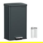 Cos de gunoi cu pedala 40 L, Songmics, inchidere soft close, include 15 saci de gunoi, 34.5x32x59.5 cm, otel, negru