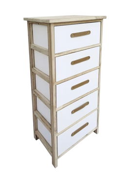 Comoda cu 5 sertare Reka, Bizzotto, 40x29x90 cm, lemn de paulownia/placaj, alb/natural