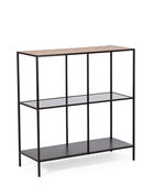 Consola Haldor, Bizzotto, 82x33x85 cm, otel/MDF/sticla temperata, negru/natural