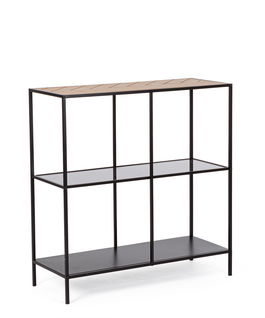 Consola Haldor, Bizzotto, 82x33x85 cm, otel/MDF/sticla temperata, negru/natural
