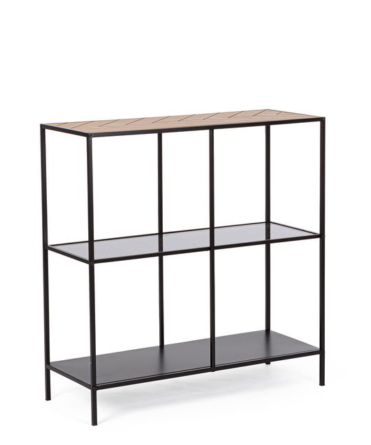 Consola Haldor, Bizzotto, 82x33x85 cm, otel/MDF/sticla temperata, negru/natural