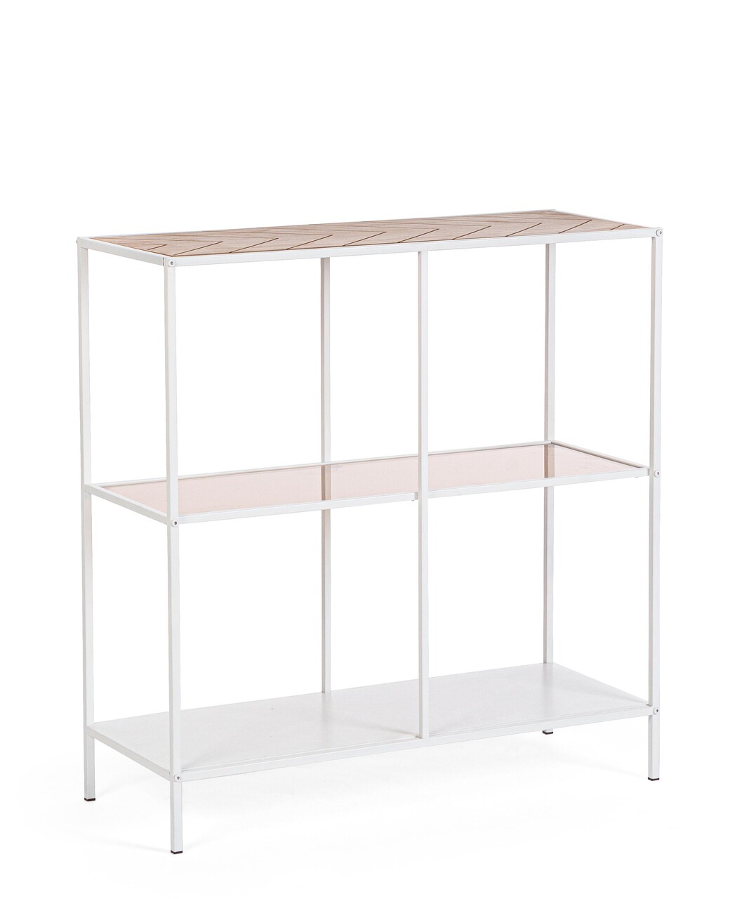 Consola Haldor, Bizzotto, 82x33x85 cm, otel/MDF furniruit/sticla temperata, alb