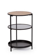 Masuta de cafea cu 3 rafturi Haldor, Bizzotto, D40x60.5 cm, otel/MDF/sticla temperata, negru/natural