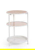 Masuta de cafea cu 3 rafturi Haldor, Bizzotto, D40x60.5 cm, otel/MDF furniruit/sticla temperata, alb/natural