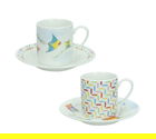 Set 2 cesti cu farfurie pentru cafea, Aria, Brandani, D11x6 cm, portelan New Bone China