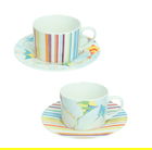 Set 2 cesti cu farfurie pentru ceai, Aria, Brandani, 16x7 cm, portelan New Bone China