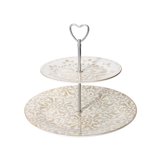 Platou etajat pentru prajituri, Excalibur, Brandani, D27x24 cm, portelan