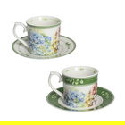 Set 2 cesti cu farfurie pentru cafea, Flora, Brandani, D8x8.5 cm, portelan New Bone China
