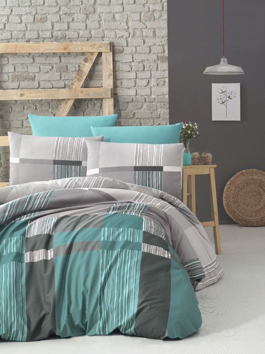 Lenjerie de pat pentru o persoana (EU) (IT), Estela - Turquoise, Victoria, Bumbac Ranforce