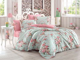 Lenjerie de pat dubla 3 piese, Alanur - Pink, Eponj Home, 65% bumbac/35% poliester