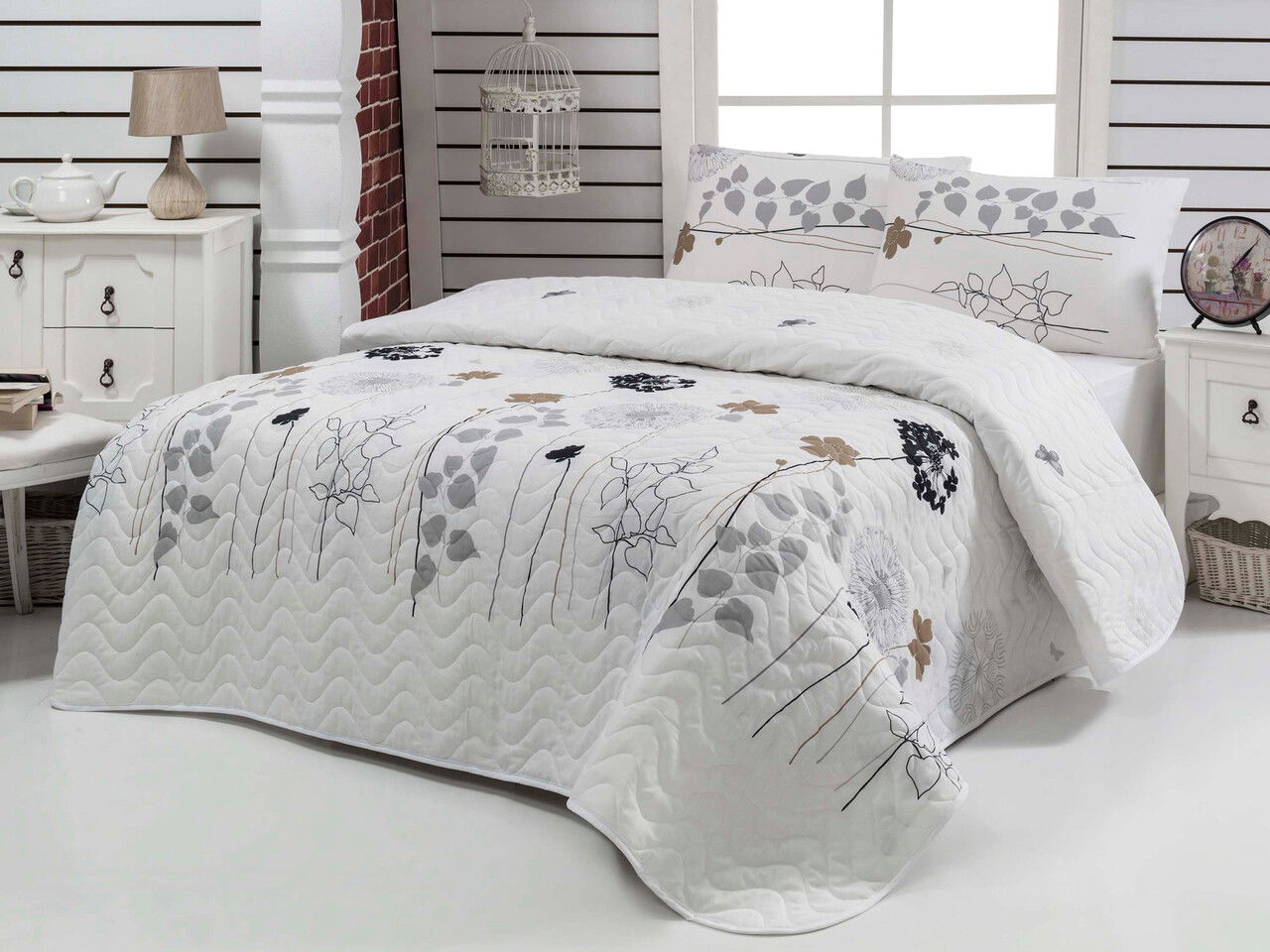 Cuvertura Single 155x200 cm, Atlantis - White, Eponj Home, 65% bumbac/35% poliester