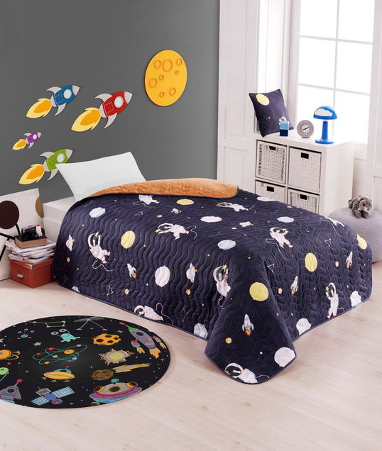 Cuvertura Single 155x200 cm, Astron - Dark Blue, EnLora Home, 65% bumbac/35% poliester