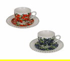 Set 2 cesti cu farfurie pentru cafea, Le Primizie Fresh Fruits v2, Brandani, D12.5x6.5 cm, portelan