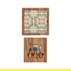 Set servire branzeturi, tocator si cutite, Medicea, Brandani, 24x24 cm, lemn de salcam/ceramica/inox