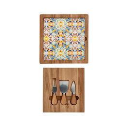 Set servire branzeturi, tocator si cutite, Medicea, Brandani, 24x24 cm, lemn de salcam/ceramica/inox