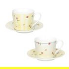 Set 2 cesti cu farfurie pentru cafea, Polline Yellow, Brandani, D11x7 cm, 50 ml, portelan New Bone China