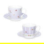 Set 2 cesti cu farfurie pentru cafea, Polline Lilac, Brandani, D11x7 cm, 50 ml, portelan New Bone China