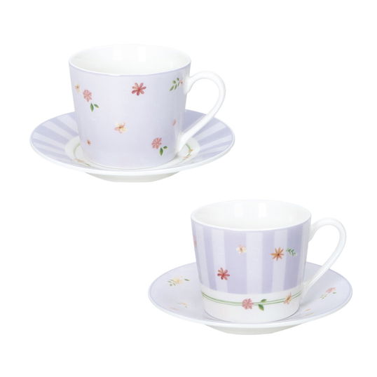 Set 2 cesti cu farfurie pentru cafea, Polline Lilac, Brandani, D11x7 cm, 50 ml, portelan New Bone China